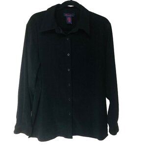 Denim & Co Black Big Shirt Women M Oversized Faux Suede Button Up Casual EZ Care